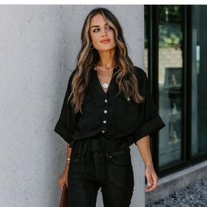 *NWT* VICI Black satin drawstring utility blouse